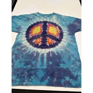 Surf Dog Tie Dye Peace Sign T-Shirt Large 2010 Event Blue Hippie.       5040